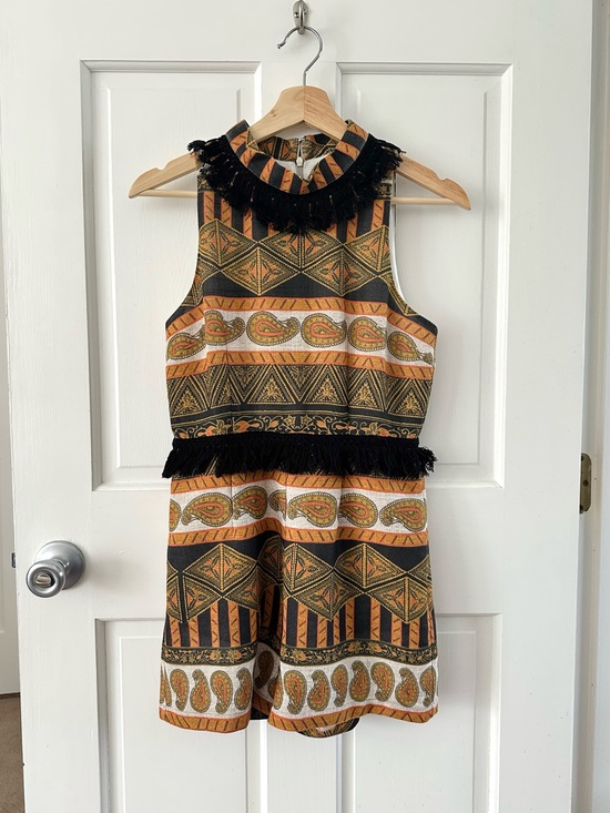 MINKPINK Pants - MINKPINK Paisley Pattern Fringe Romper Sleeveless Geometric Boho Revolve Size S